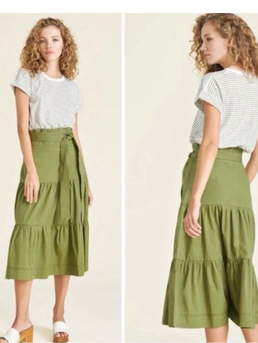 Veronica Beard Jeans brand Olive Tiered Midi Skirt with High Waist